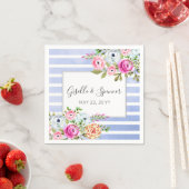 Modern Floral Waterverf Navy Stripe Bruiloft Servet (Insitu)