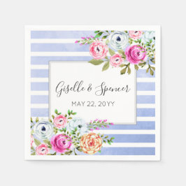 Modern Floral Waterverf Navy Stripe Bruiloft Servet