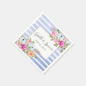 Modern Floral Waterverf Navy Stripe Bruiloft Servet (Hoek)