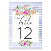 Modern Floral Waterverf Navy Stripes Tafelnummer (Achterkant)