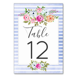 Modern Floral Waterverf Navy Stripes Tafelnummer