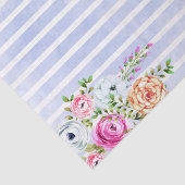 Modern Floral Waterverf Roos Navy Stripe Bruiloft Tissuepapier (Detail)