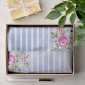 Modern Floral Waterverf Roos Navy Stripe Bruiloft Tissuepapier (Geschenk)