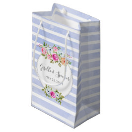 Modern Floral Waterverf Roos Navy Stripe Favor Klein Cadeauzakje