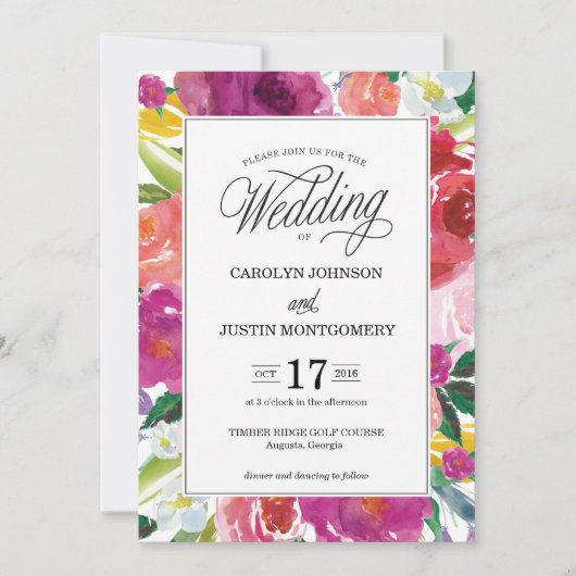 Modern Floral Waterverf Wedding Kaart (Voorkant)