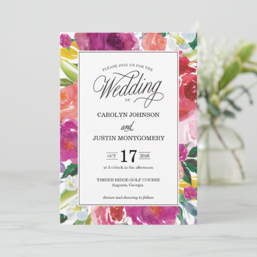 Modern Floral Waterverf Wedding Kaart (Staand voorkant)