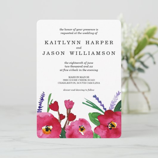 Modern Floral Waterverf Wedding Kaart (Staand voorkant)