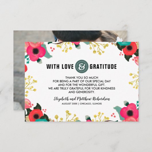 Modern Floral Wedding Dank je wel fotokaarten Bedankkaart (Voorkant / Achterkant)