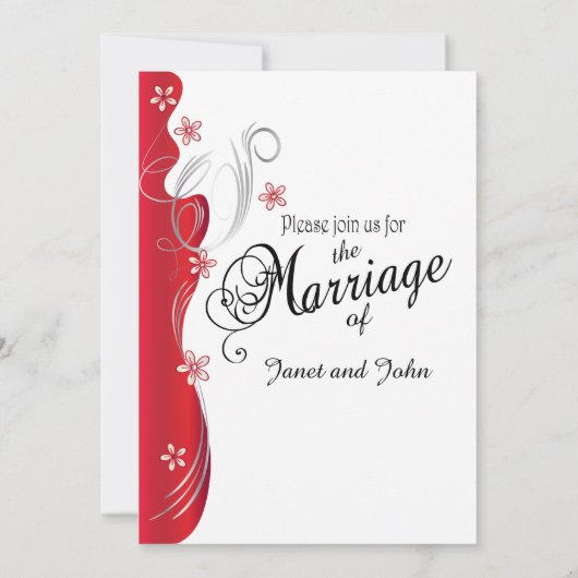 Modern Floral Wedding | Deep Red en Silver Kaart (Achterkant)