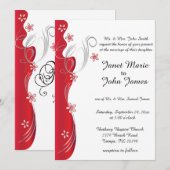 Modern Floral Wedding | Deep Red en Silver Kaart (Voorkant / Achterkant)