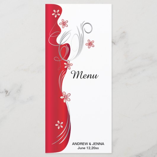 Modern Floral Wedding | Deep Red en Silver Menu (Achterkant)