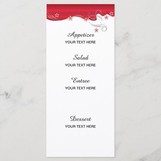 Modern Floral Wedding | Deep Red en Silver Menu (Voorkant)