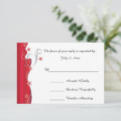 Modern Floral Wedding | Deep Red en Silver RSVP Kaartje (Staand voorkant)
