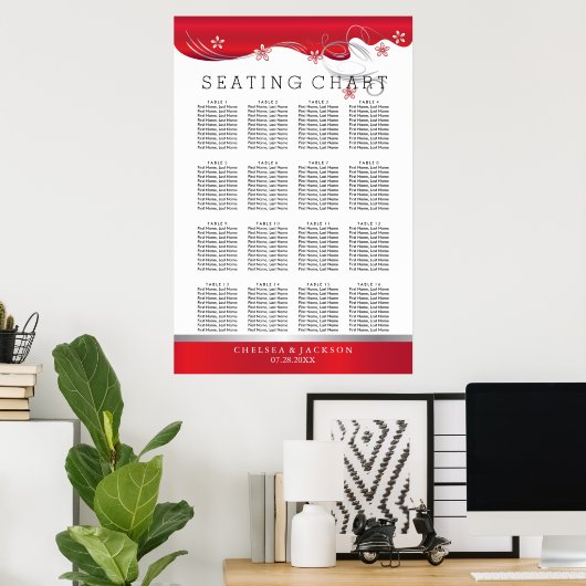 Modern Floral Wedding | Deep Red - Seating Chart Poster (Thuiskantoor)