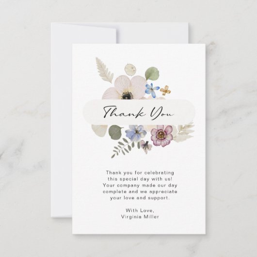 Modern Floral Wedding Flat Harcard Bedankkaart (Voorkant)