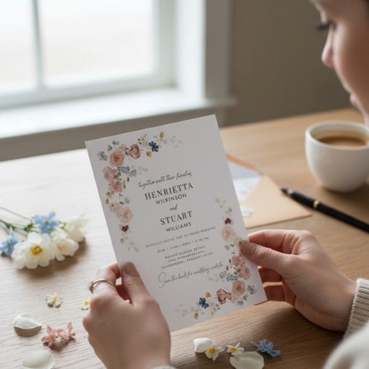 modern  Floral Wedding Information Card QR Code Kaart