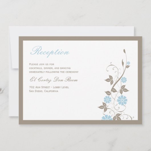Modern Floral Wedding Invitation - Aqua Blue Kaart (Achterkant)