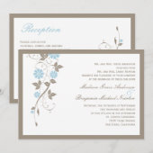 Modern Floral Wedding Invitation - Aqua Blue Kaart (Voorkant / Achterkant)