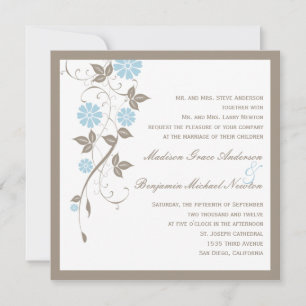 Modern Floral Wedding Invitation - Aqua Blue Kaart