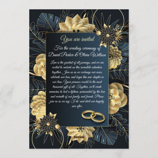 Modern Floral Wedding Invitation Custom card Kaart (Achterkant)