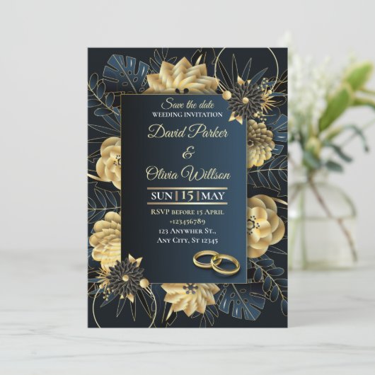 Modern Floral Wedding Invitation Custom card Kaart (Staand voorkant)