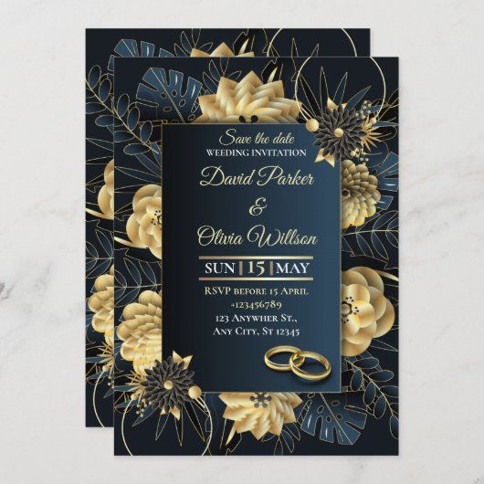 Modern Floral Wedding Invitation Custom card Kaart (Voorkant / Achterkant)