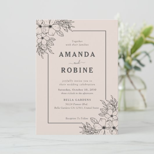 Modern Floral Wedding Invitation Kaart (Staand voorkant)