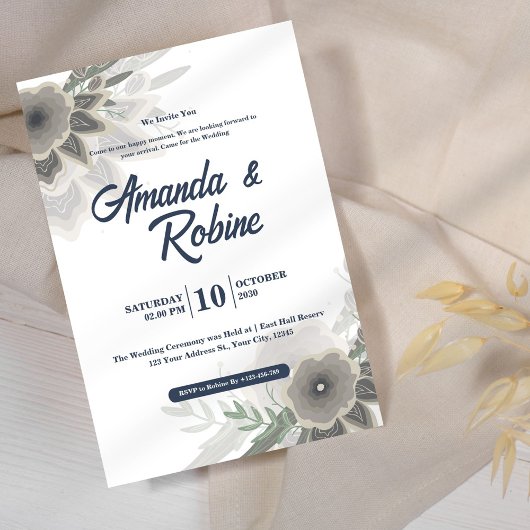 Modern Floral Wedding Invitation Kaart