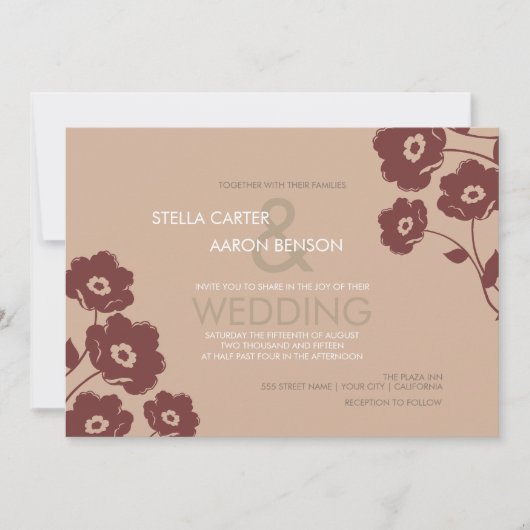 Modern Floral Wedding Invitation - marsala Kaart (Voorkant)