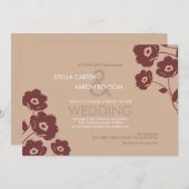 Modern Floral Wedding Invitation - marsala Kaart (Voorkant / Achterkant)
