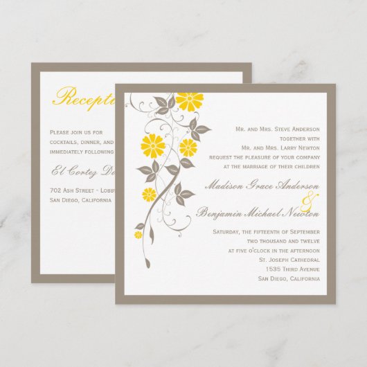 Modern Floral Wedding Invitation - Mustard Kaart (Voorkant / Achterkant)