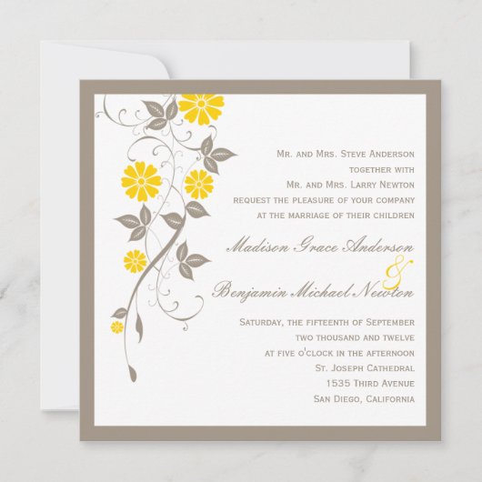 Modern Floral Wedding Invitation - Mustard Kaart (Voorkant)