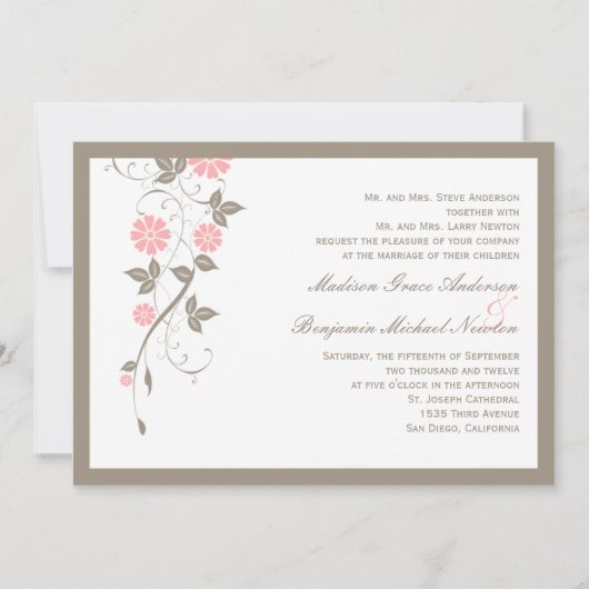Modern Floral Wedding Invitation - Soft Pink Kaart (Voorkant)