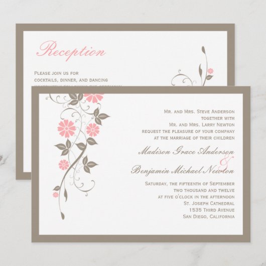 Modern Floral Wedding Invitation - Soft Pink Kaart (Voorkant / Achterkant)