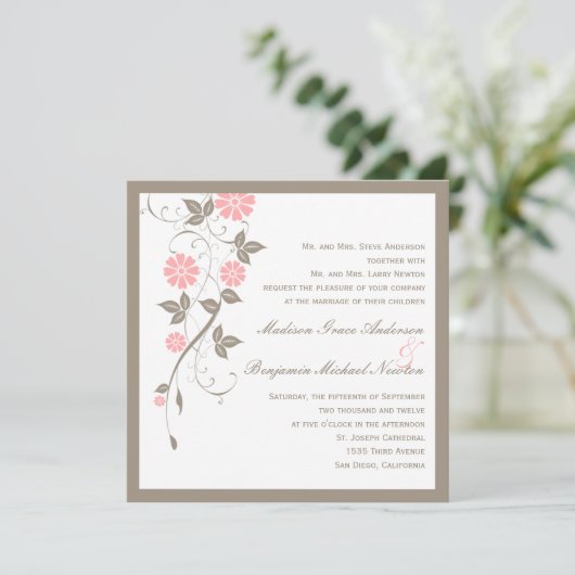 Modern Floral Wedding Invitation - Soft Pink Kaart (Staand voorkant)
