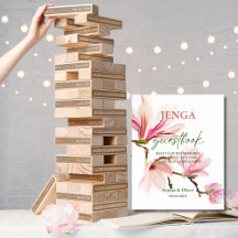 Modern Floral Wedding Jenga Gastenboek teken