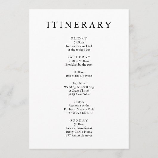 Modern Floral Wedding Letter en Itinerary Programmakaart (Achterkant)