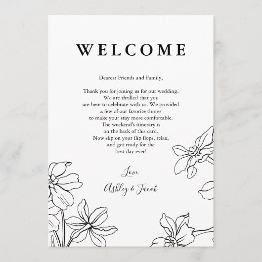 Modern Floral Wedding Letter en Itinerary Programmakaart (Voorkant)