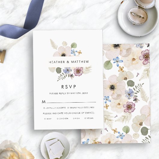 Modern Floral Wedding Meals RSVP Kaartje