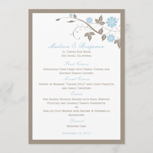 Modern Floral Wedding Menu - Aqua Blue (Voorkant)