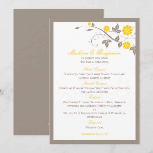 Modern Floral Wedding Menu - Mustard (Voorkant / Achterkant)