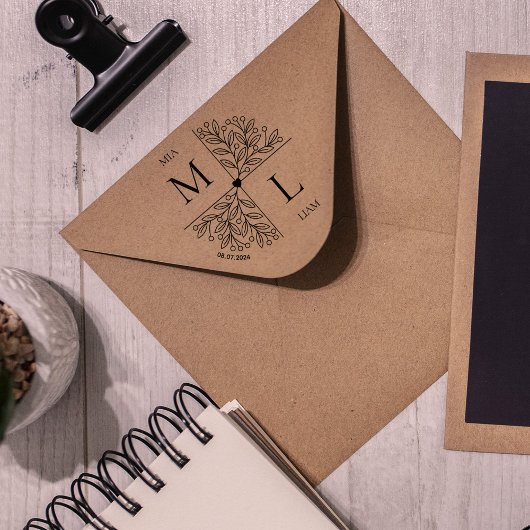 Modern Floral Wedding Monogram Rubberstempel
