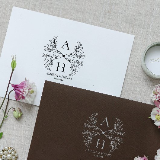 Modern Floral Wedding Monogram Rubberstempel