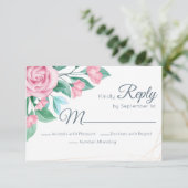 Modern Floral Wedding Pink Roses RSVP Kaartje (Staand voorkant)