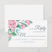 Modern Floral Wedding Pink Roses RSVP Kaartje (Voorkant / Achterkant)