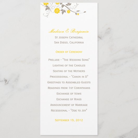 Modern Floral Wedding Programme - Mustard Programmakaart (Voorkant)