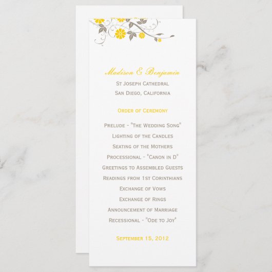 Modern Floral Wedding Programme - Mustard Programmakaart (Voorkant / Achterkant)