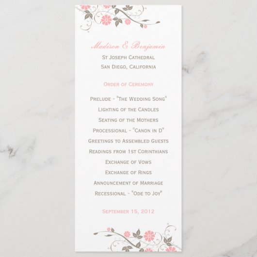 Modern Floral Wedding Programme - Soft Pink Programmakaart (Voorkant)
