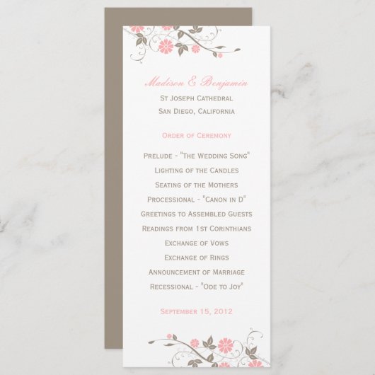 Modern Floral Wedding Programme - Soft Pink Programmakaart (Voorkant / Achterkant)