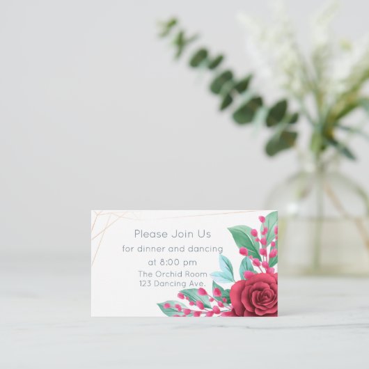 Modern Floral Wedding Red Roses Informatiekaartje (Staand voorkant)